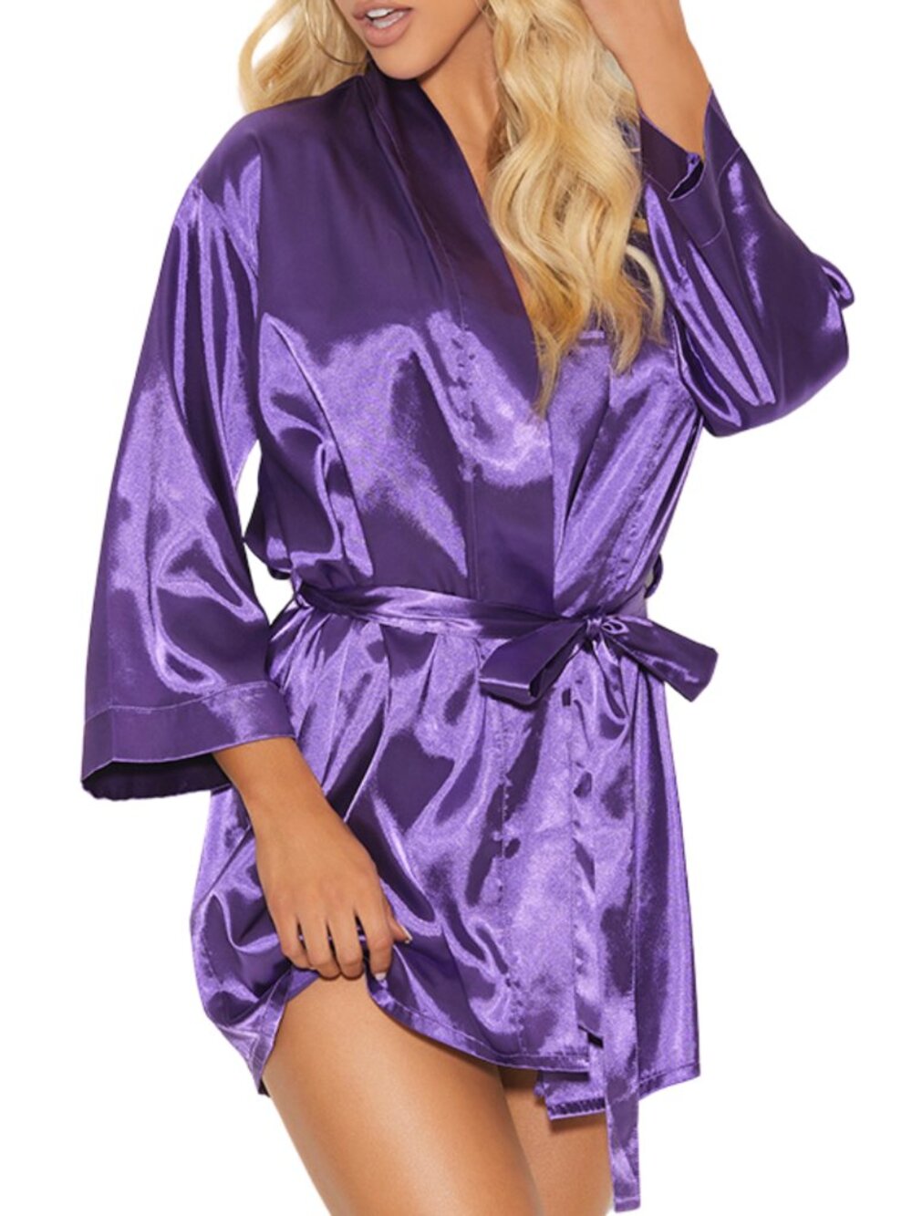 Satin Kimono Robe Purple Small